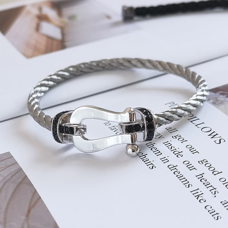 [Windsor Jewelry]FORCE LARGE HORSESHOE BLACK DIAMOND BRACELET SILVER