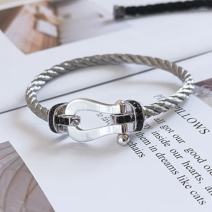 [Windsor Jewelry]FORCE LARGE HORSESHOE BLACK DIAMOND BRACELET SILVER