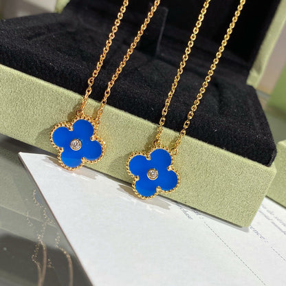 [Windsor Jewelry]CLOVER 15MM DIAMOND AND BLUE AGATE NECKLACE