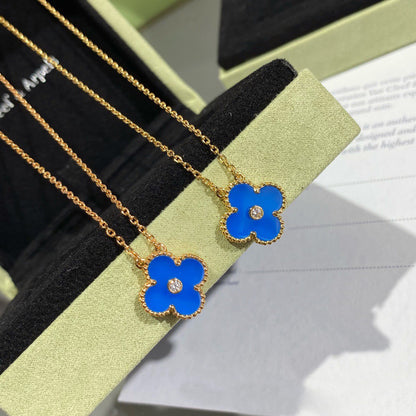 [Windsor Jewelry]CLOVER 15MM DIAMOND AND BLUE AGATE NECKLACE
