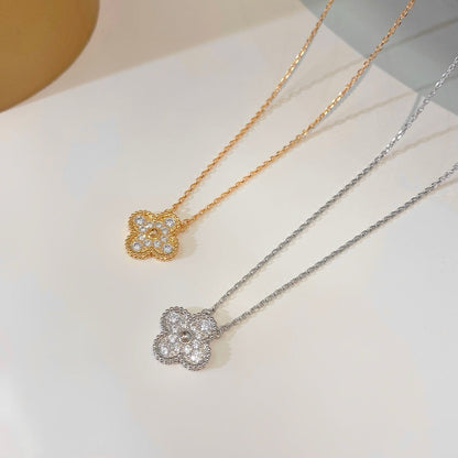 [Windsor Jewelry]CLOVER 15MM DIAMOND SINGLE FLOWER NECKLACE