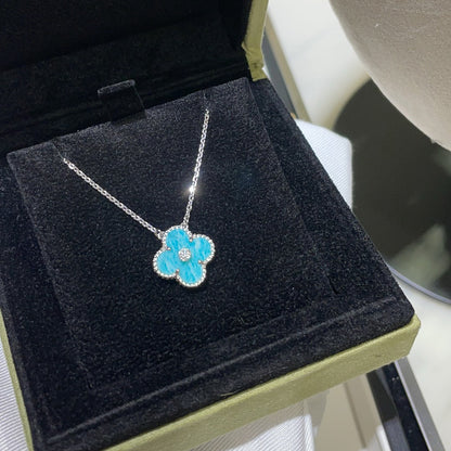 [Windsor Jewelry]CLOVER 15MM DIAMOND SVRES PORCELAIN  NECKLACE SILVER
