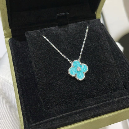 [Windsor Jewelry]CLOVER 15MM DIAMOND SVRES PORCELAIN  NECKLACE SILVER