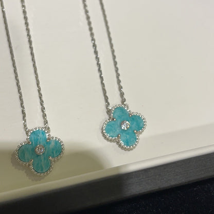 [Windsor Jewelry]CLOVER 15MM DIAMOND SVRES PORCELAIN  NECKLACE SILVER