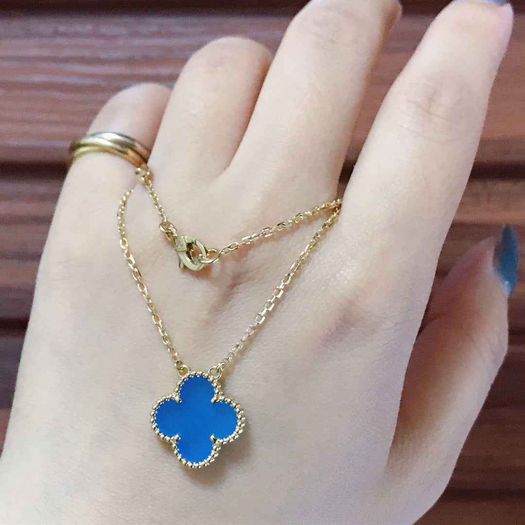 [Windsor Jewelry]CLOVER 15MM BLUE AGATE NECKLACE
