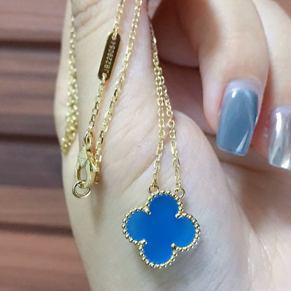 [Windsor Jewelry]CLOVER 15MM BLUE AGATE NECKLACE