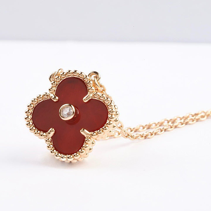 [Windsor Jewelry]CLOVER 15MM DIAMOND CARNELIAN NECKLACE