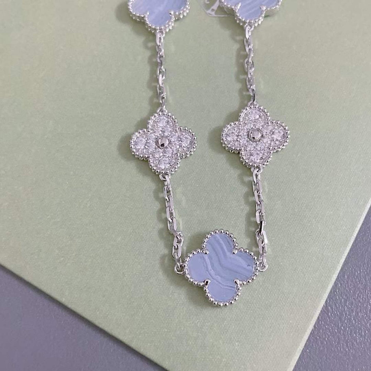 [Windsor Jewelry]CLOVER  5 MOTIF DIAMOND PURPLE CHALCEDONY BRACELET SILVER