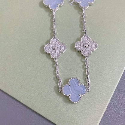 [Windsor Jewelry]CLOVER  5 MOTIF DIAMOND PURPLE CHALCEDONY BRACELET SILVER