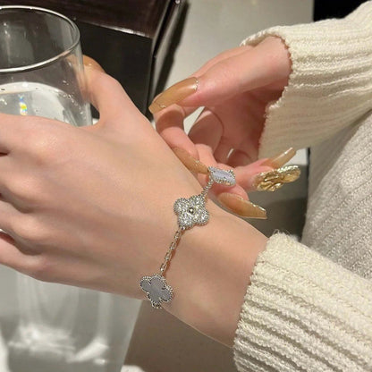 [Windsor Jewelry]CLOVER  5 MOTIF DIAMOND PURPLE CHALCEDONY BRACELET SILVER