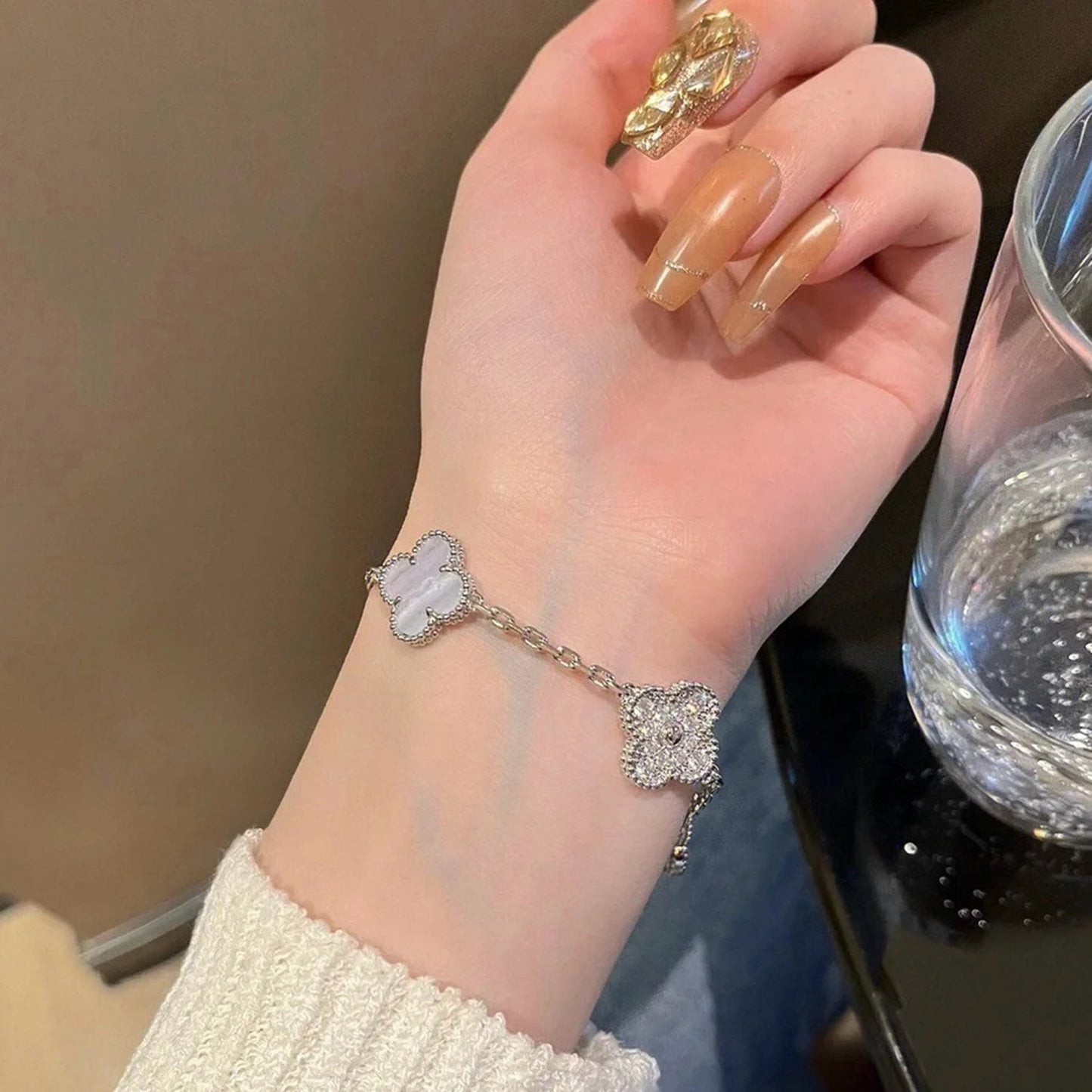 [Windsor Jewelry]CLOVER  5 MOTIF DIAMOND PURPLE CHALCEDONY BRACELET SILVER