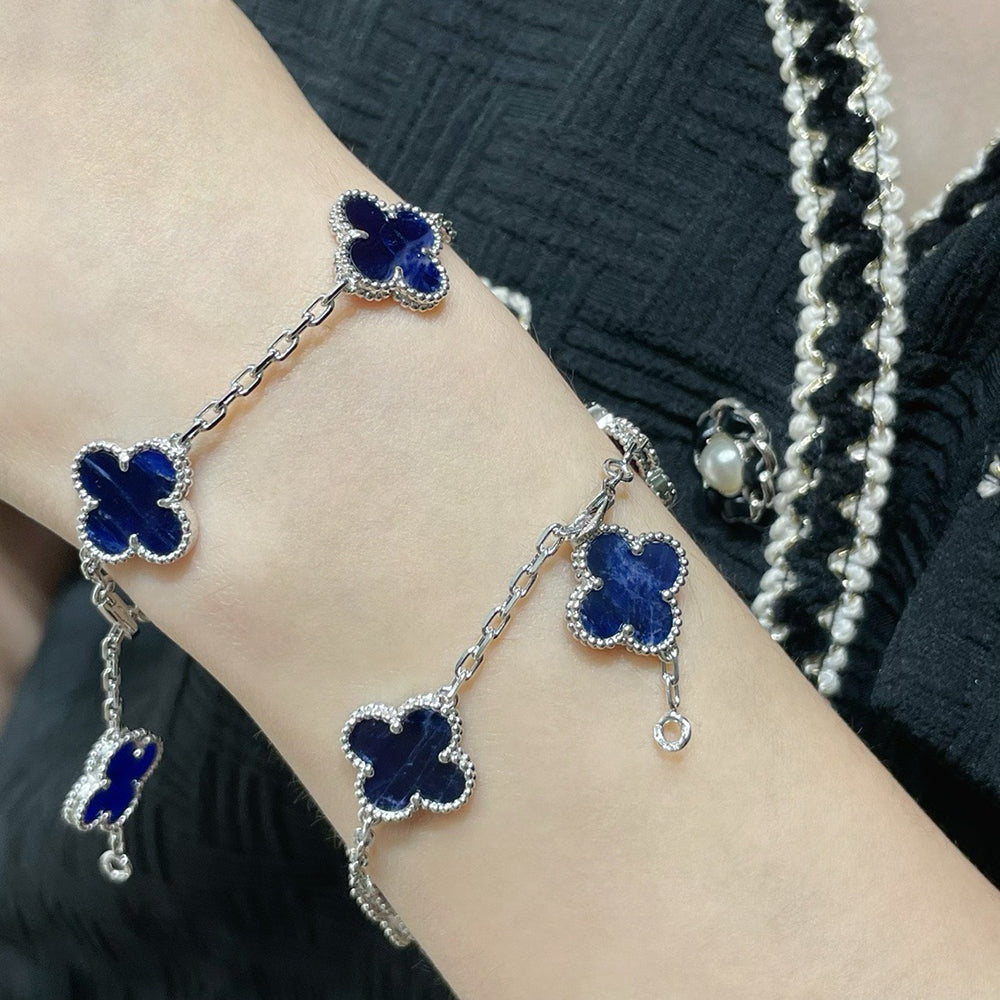 [Windsor Jewelry]CLOVER 5 MOTIF PIETERSITE SILVER BRACELET