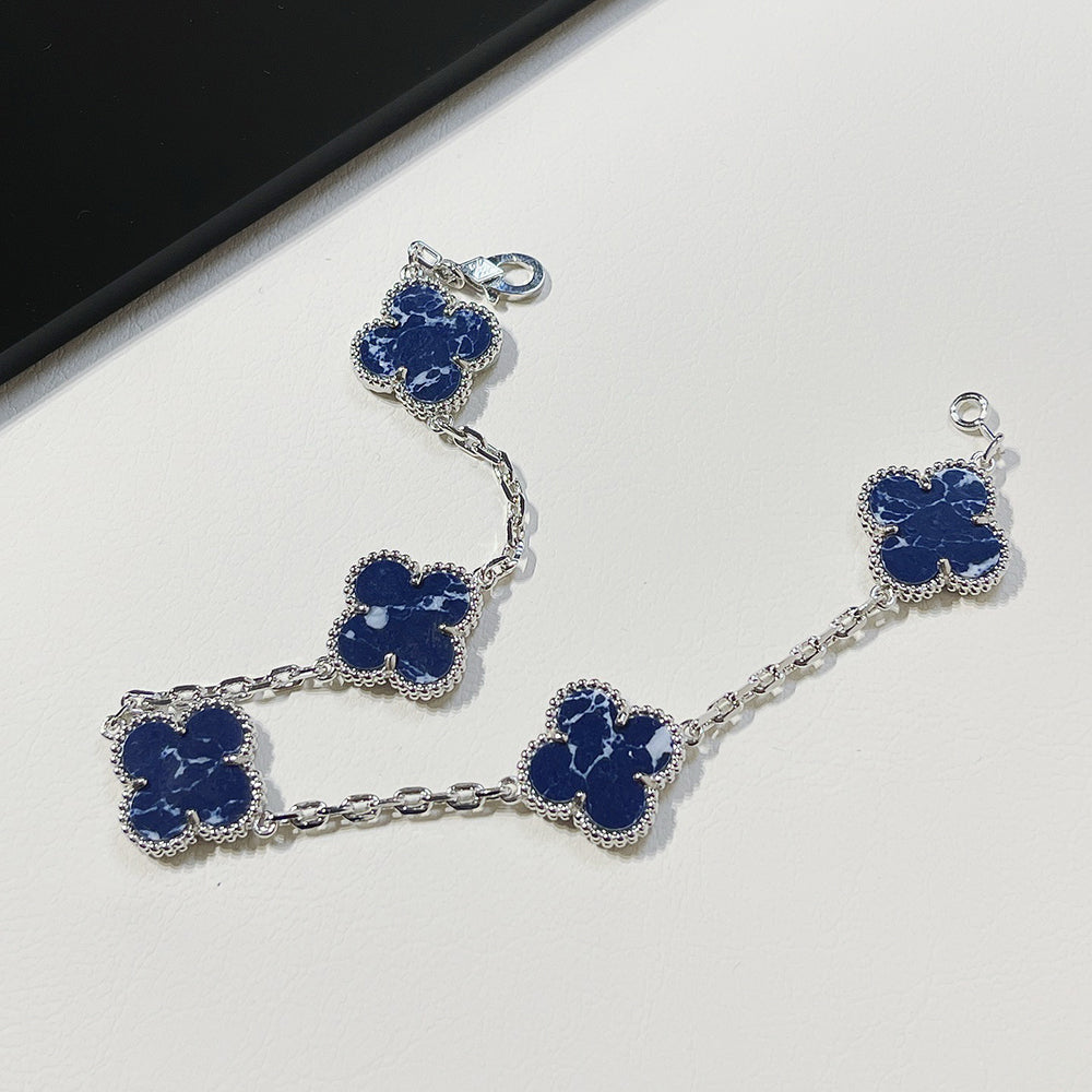[Windsor Jewelry]CLOVER 5 MOTIF PIETERSITE SILVER BRACELET