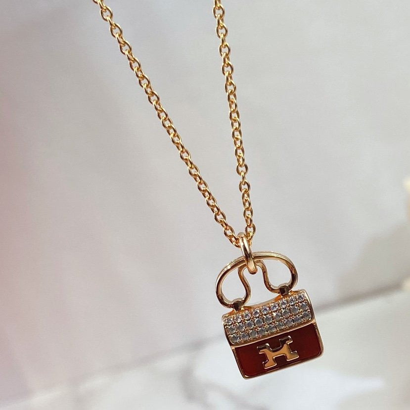 [Windsor Jewelry]CONSTANCE RED PEDANT PINK GOLD NECKLACE