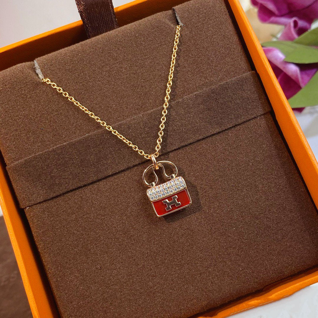 [Windsor Jewelry]CONSTANCE RED PEDANT PINK GOLD NECKLACE