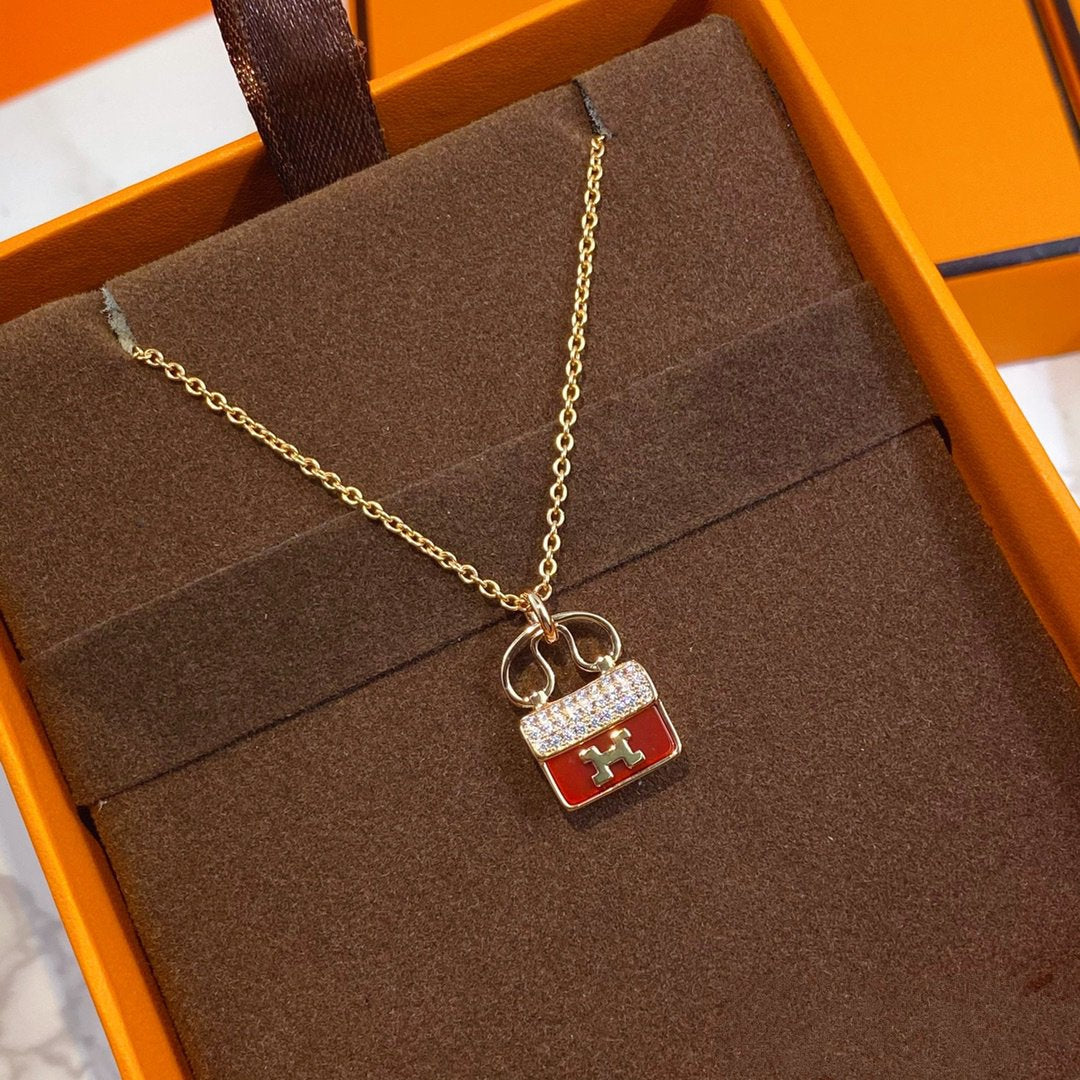 [Windsor Jewelry]CONSTANCE RED PEDANT PINK GOLD NECKLACE