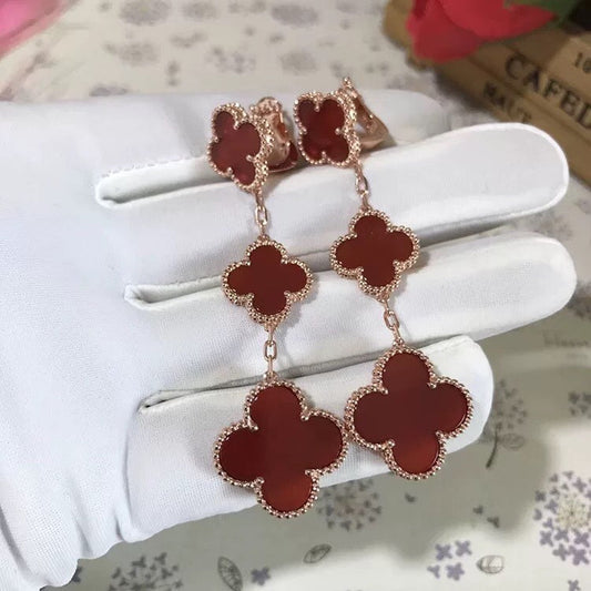 [Windsor Jewelry]CLOVER 3 MOTIF CARNELIAN DROP EARRINGS
