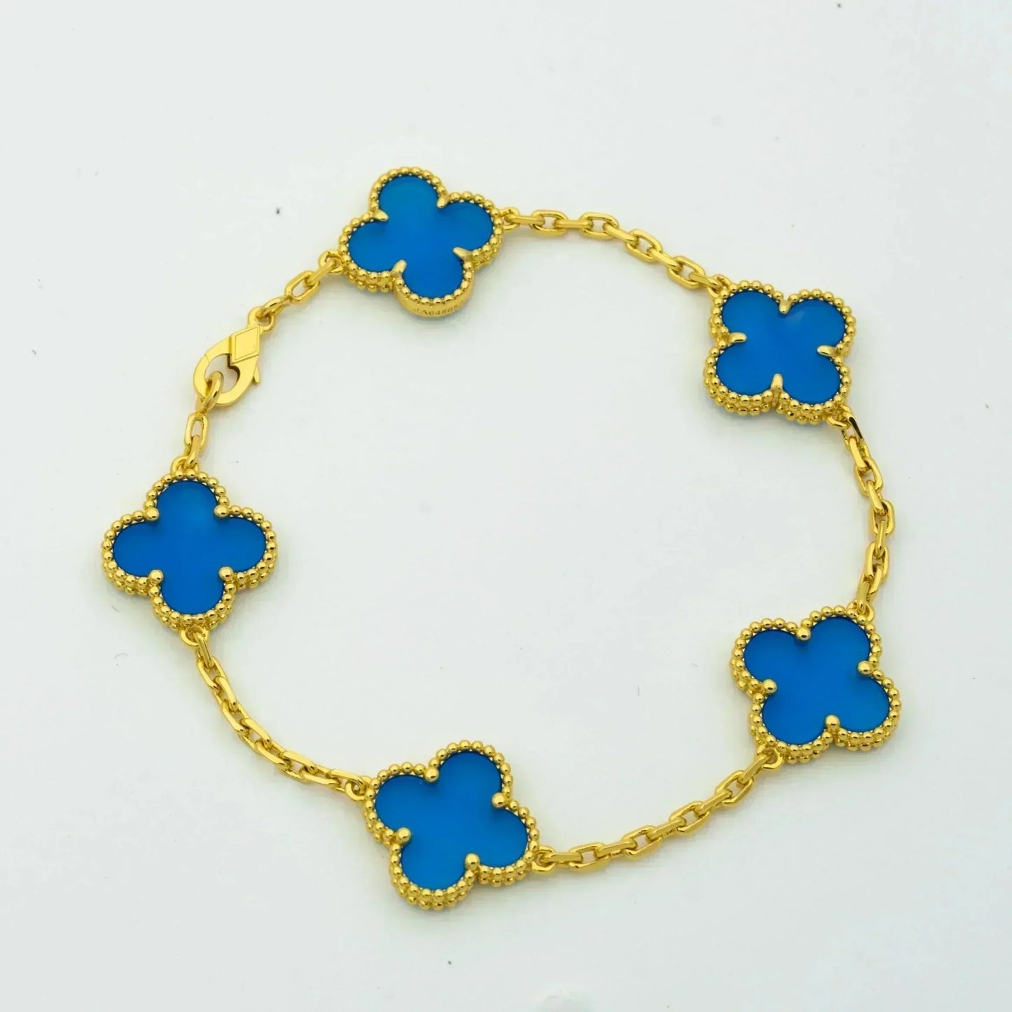 [Windsor Jewelry]CLOVER 5 MOTIFS BLUE AGATE BRACELET