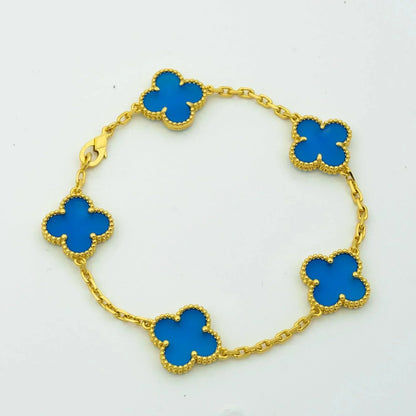 [Windsor Jewelry]CLOVER 5 MOTIFS BLUE AGATE BRACELET