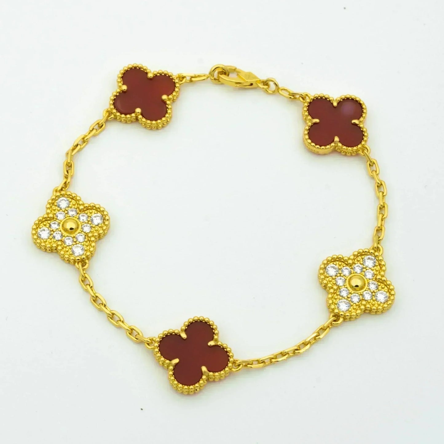 [Windsor Jewelry]CLOVER 5 MOTIFS CARNELIAN DIAMOND BRACELET