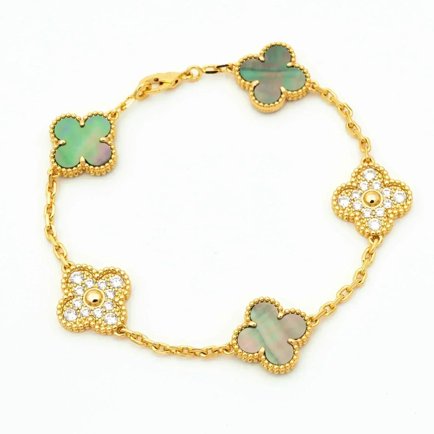 [Windsor Jewelry]CLOVER 5 MOTIF GRAY MOP DIAMOND BRACELET