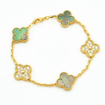 [Windsor Jewelry]CLOVER 5 MOTIF GRAY MOP DIAMOND BRACELET