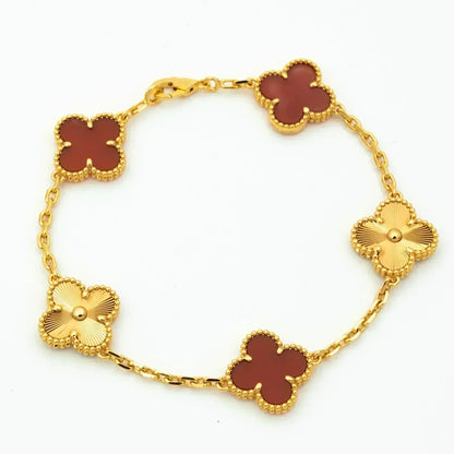 [Windsor Jewelry]CLOVER  5 MOTIFS CARNELIAN GOLD BRACELET