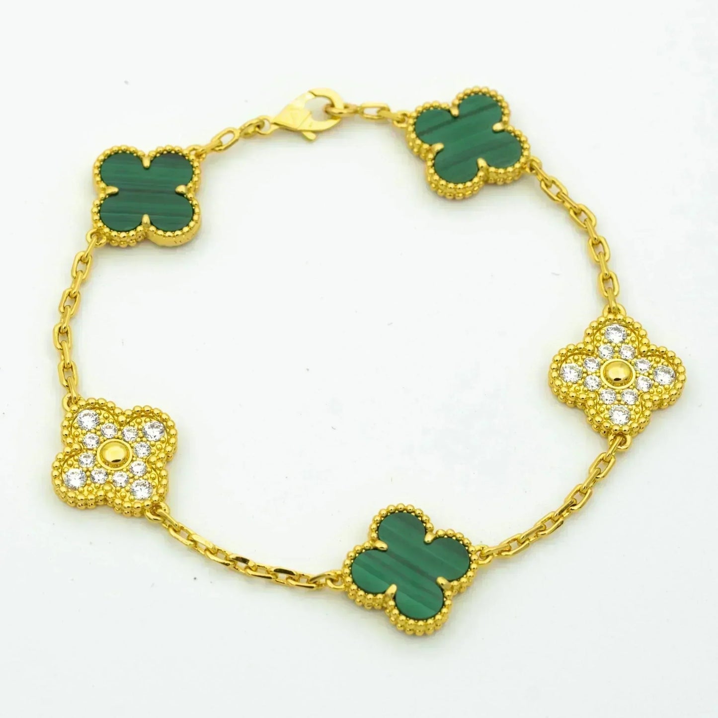 [Windsor Jewelry]CLOVER  5 MOTIF MALACHITE DIAMOND BRACELET