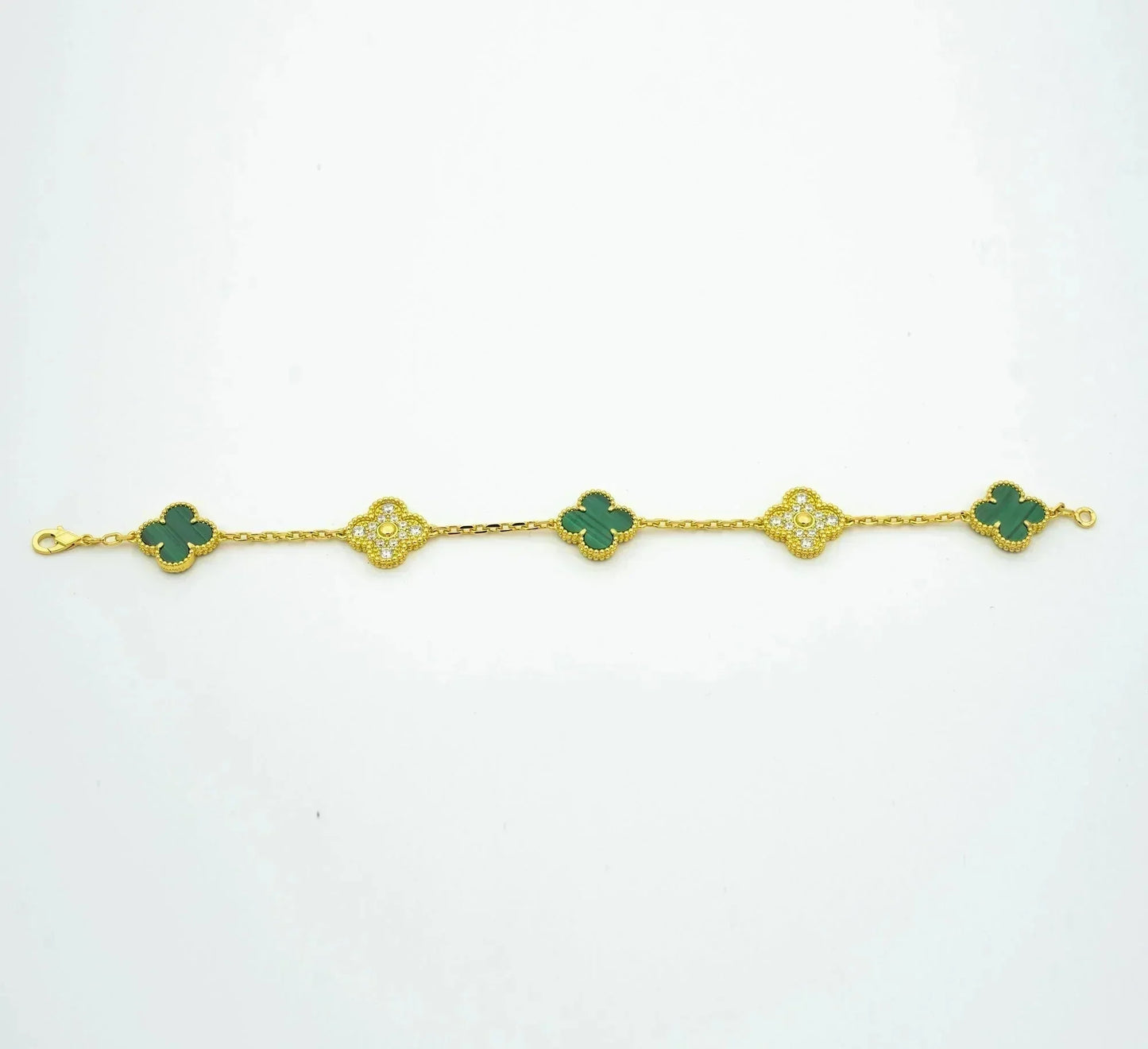 [Windsor Jewelry]CLOVER  5 MOTIF MALACHITE DIAMOND BRACELET