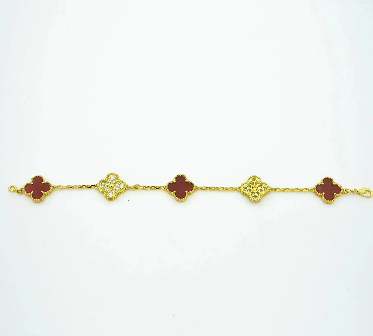 [Windsor Jewelry]CLOVER 5 MOTIFS CARNELIAN DIAMOND BRACELET
