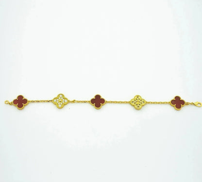 [Windsor Jewelry]CLOVER 5 MOTIFS CARNELIAN DIAMOND BRACELET