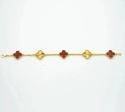 [Windsor Jewelry]CLOVER  5 MOTIFS CARNELIAN GOLD BRACELET