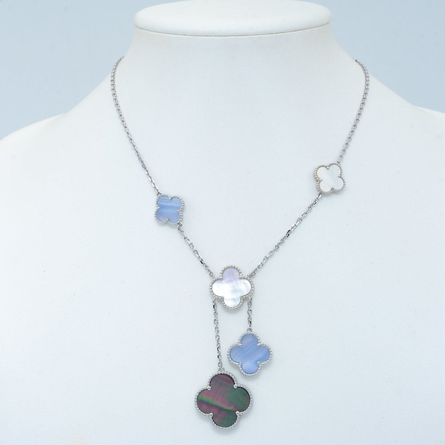 [Windsor Jewelry]CLOVER MOP CHALCEDONY NECKLACE SILVER 6 MOTIF