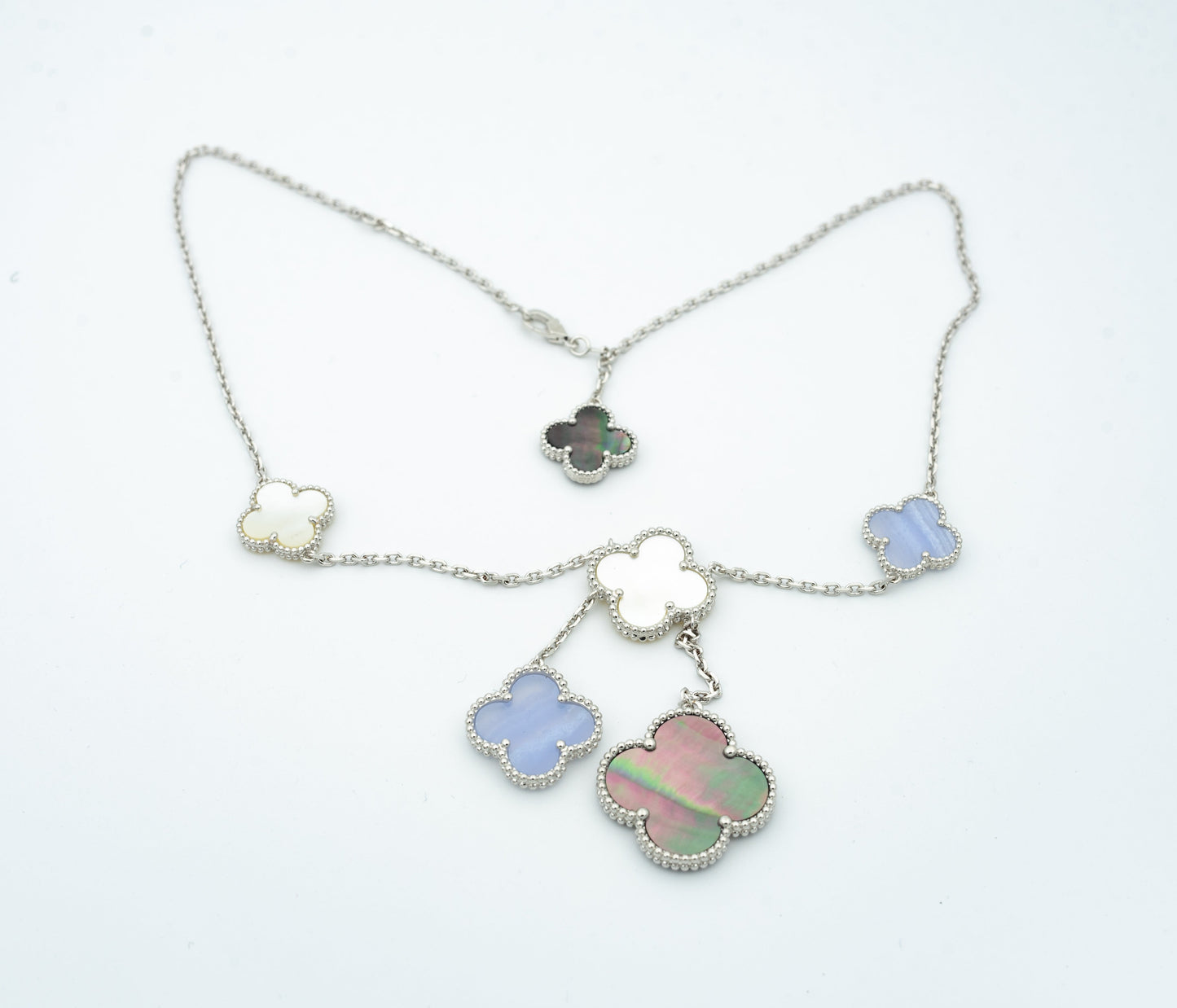 [Windsor Jewelry]CLOVER MOP CHALCEDONY NECKLACE SILVER 6 MOTIF