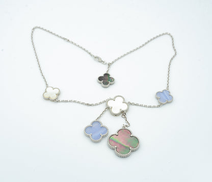 [Windsor Jewelry]CLOVER MOP CHALCEDONY NECKLACE SILVER 6 MOTIF