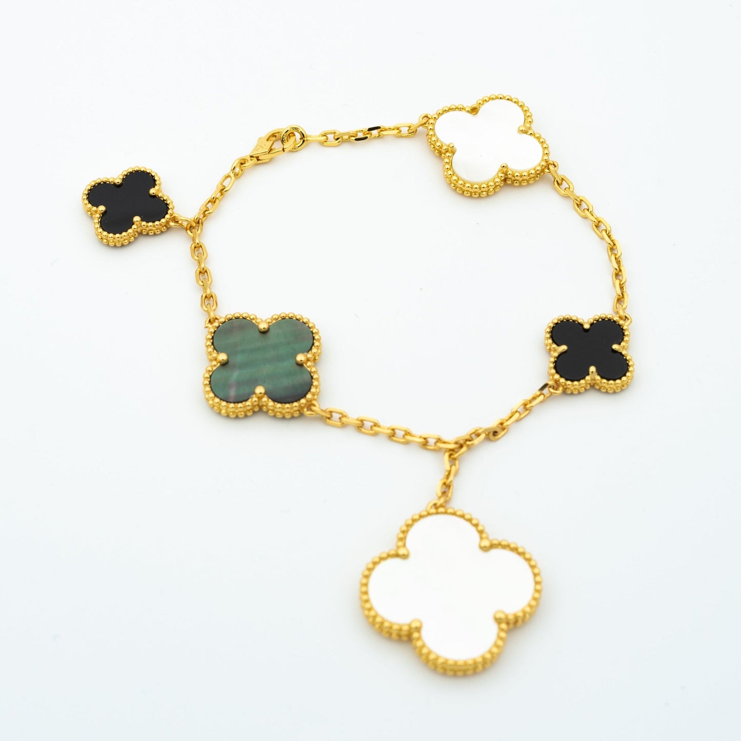 [Windsor Jewelry]CLOVER BRACELET 5 MOTIFS ONYX MOP