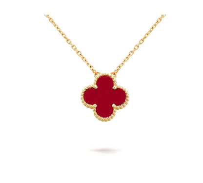 [Windsor Jewelry]CLOVER 15MM CARNELIAN SINGLE FLOWER NECKLACE