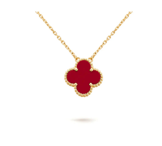 [Windsor Jewelry]CLOVER 15MM CARNELIAN SINGLE FLOWER NECKLACE