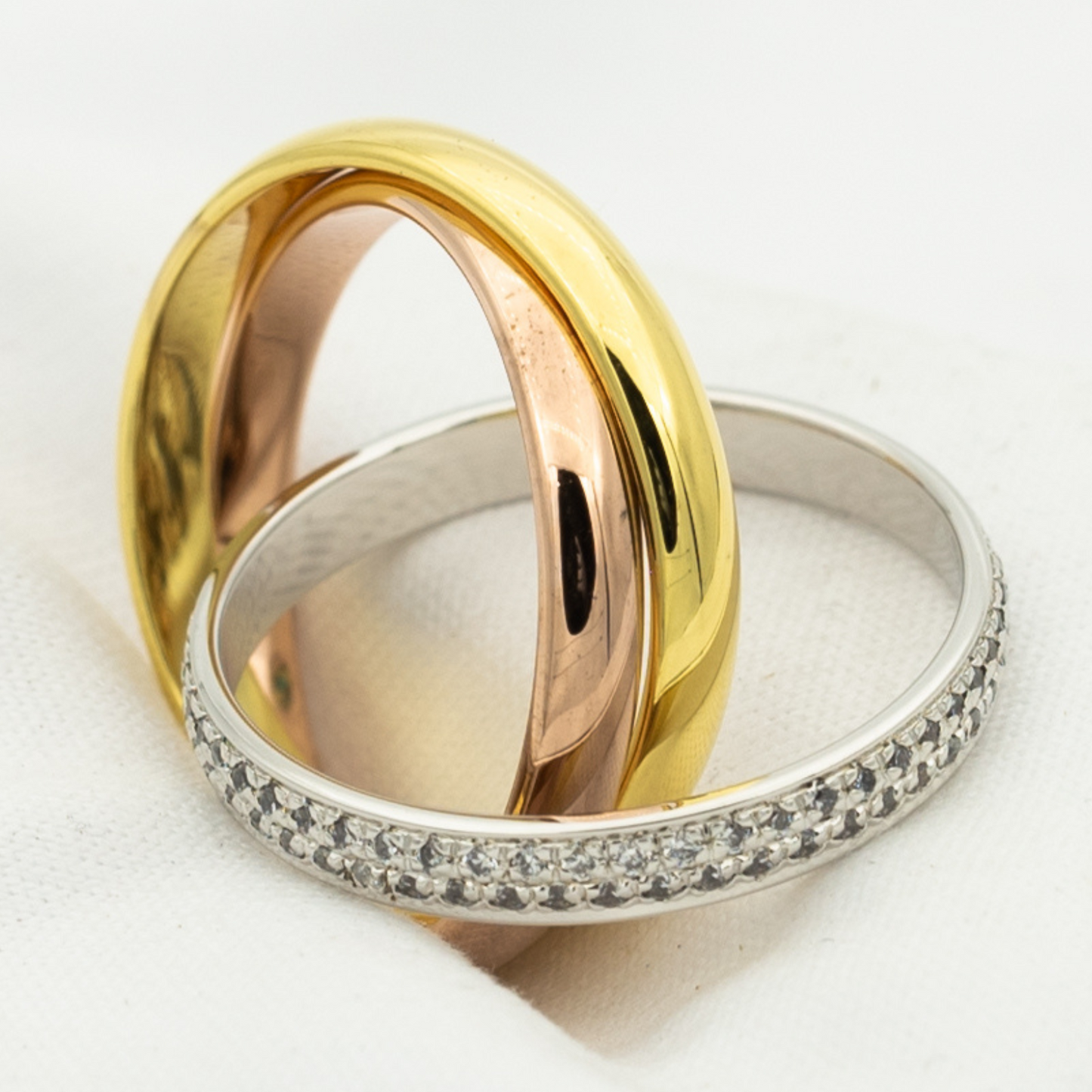 [Windsor Jewelry]TRINITY RING GOLD PINK GOLD SILVER DIAMONDS