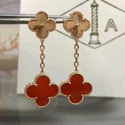 [Windsor Jewelry]CLOVER 2 MOTIF  LASER CARNELIAN EARRINGS