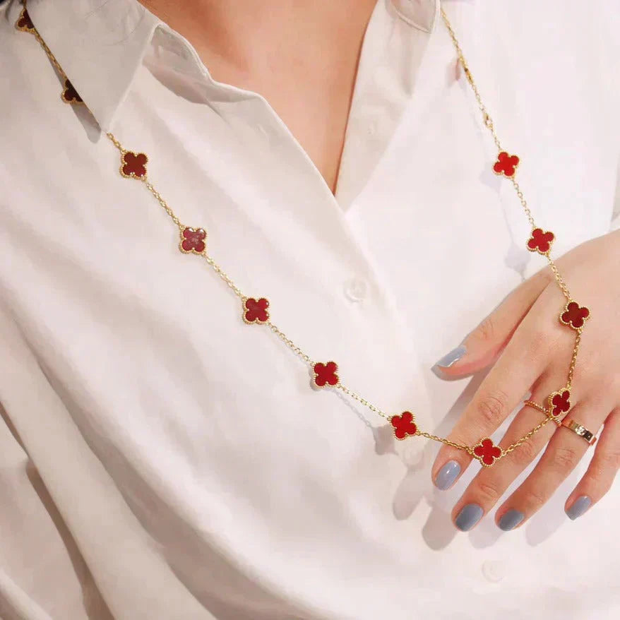 [Windsor Jewelry]CLOVER 20 MOTIFS CARNELIAN NECKLACE