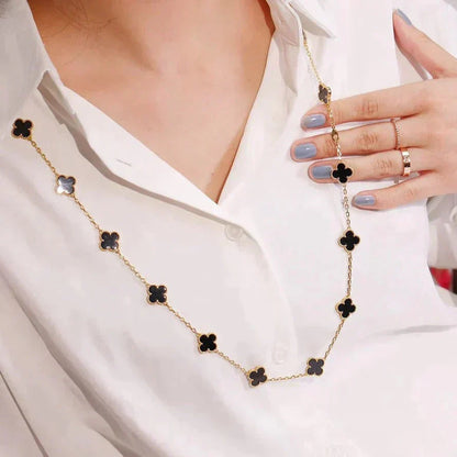 [Windsor Jewelry]CLOVER 20 MOTIFS ONYX NECKLACE