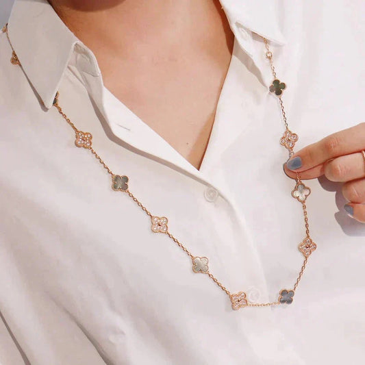 [Windsor Jewelry]CLOVER 20 MOTIFS DARK MOP DIAMOND  NECKLACE