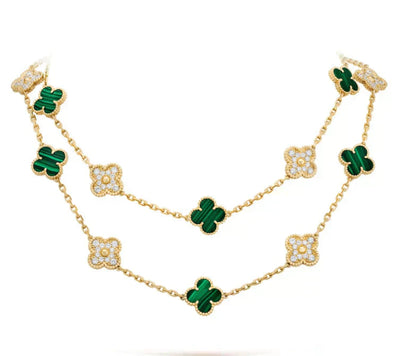 [Windsor Jewelry]CLOVER 20 MOTIFS MALACHITE DIAMOND NECKLACE