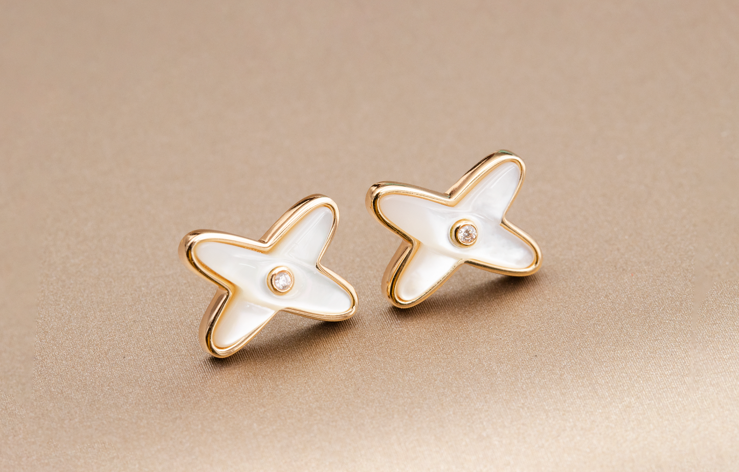 [Windsor Jewelry]JEUX DE WHITE MOP PINK GOLD DIAMOND EARRINGS