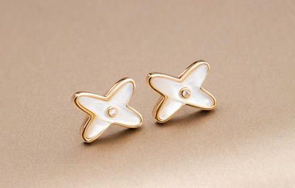 [Windsor Jewelry]JEUX DE WHITE MOP PINK GOLD DIAMOND EARRINGS