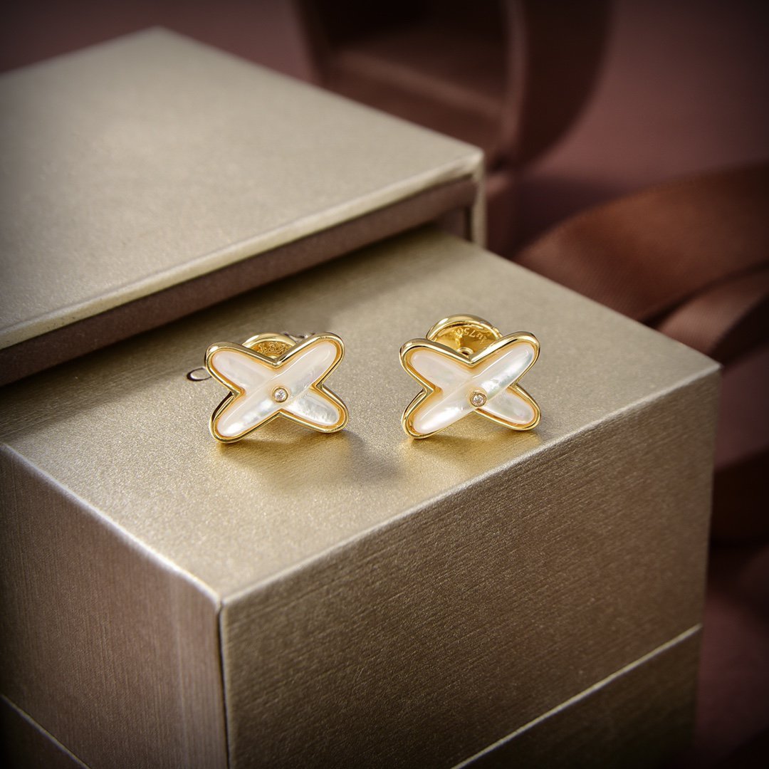 [Windsor Jewelry]JEUX DE WHITE MOP GOLD DIAMOND EARRINGS