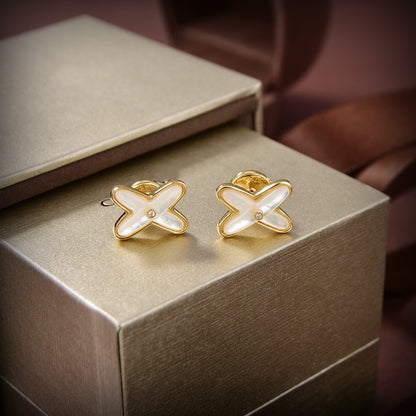 [Windsor Jewelry]JEUX DE WHITE MOP GOLD DIAMOND EARRINGS