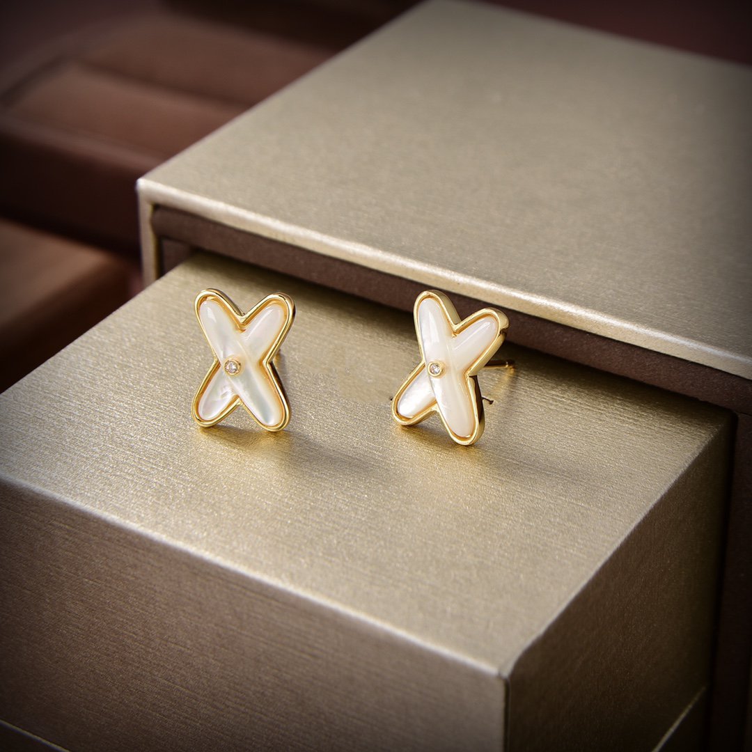 [Windsor Jewelry]JEUX DE WHITE MOP GOLD DIAMOND EARRINGS
