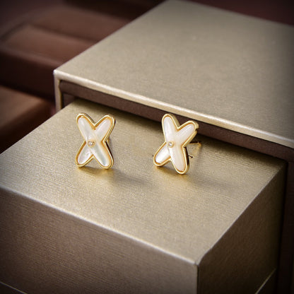 [Windsor Jewelry]JEUX DE WHITE MOP GOLD DIAMOND EARRINGS